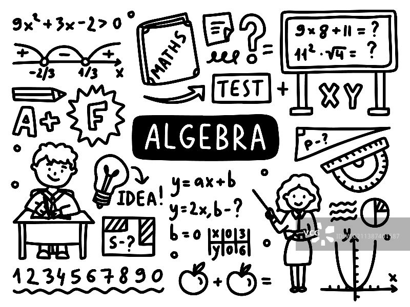 数学涂鸦线条元素：学校代数图片素材
