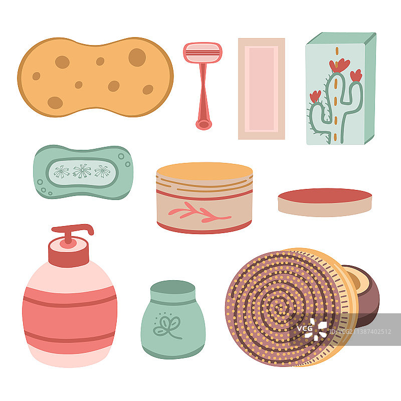 浴室配件套装：浴巾、肥皂、蜜蜡纸图片素材