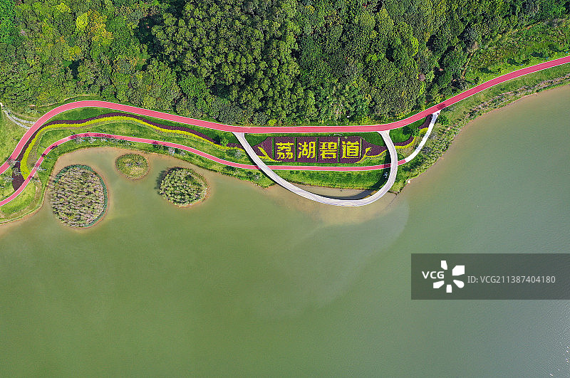 广东省广州市增城区荔湖公园挂绿湖广场万寿禅寺航拍图片素材