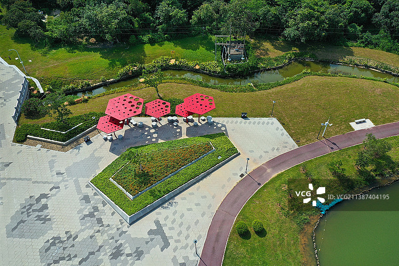 广东省广州市增城区荔湖公园挂绿湖广场万寿禅寺航拍图片素材