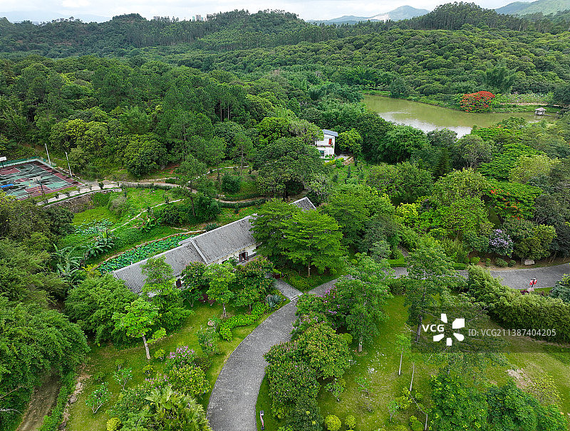 广东省惠州市惠阳区秋长周田村叶挺将军纪念园故居航拍图片素材