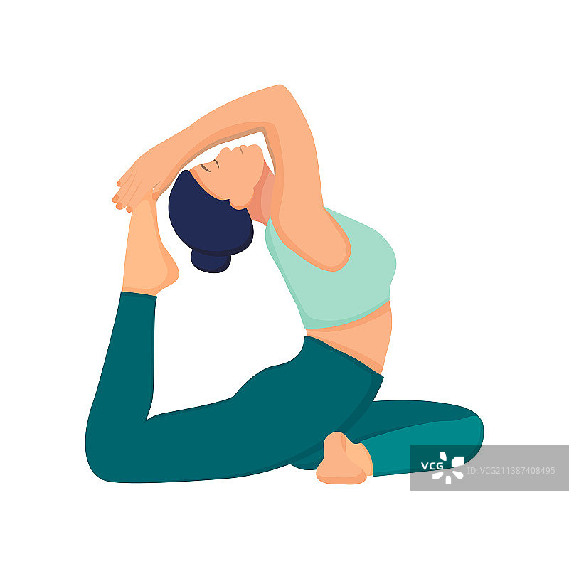 年轻女人做鸽王式瑜伽体式图片素材