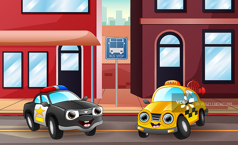 警车和出租车的卡通图片素材