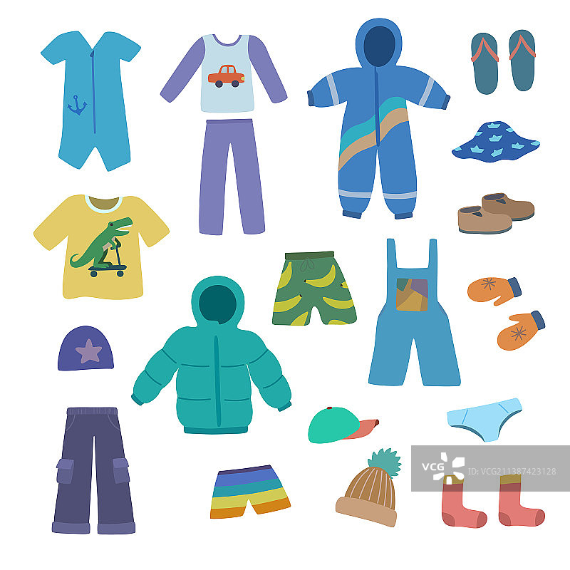 涂鸦卡通风格的可爱男童服装合集图片素材
