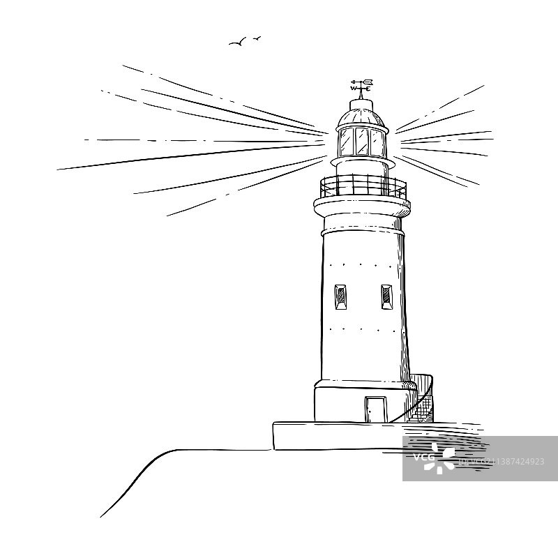 光束灯塔素描图片素材