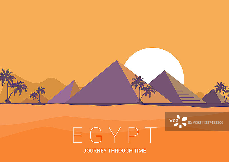 埃及金字塔沙漠景观扁平设计图片素材