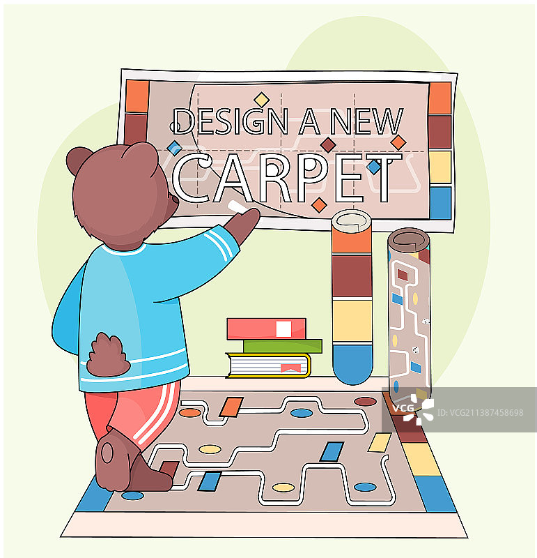 卡通熊在地毯上写作设计图片素材