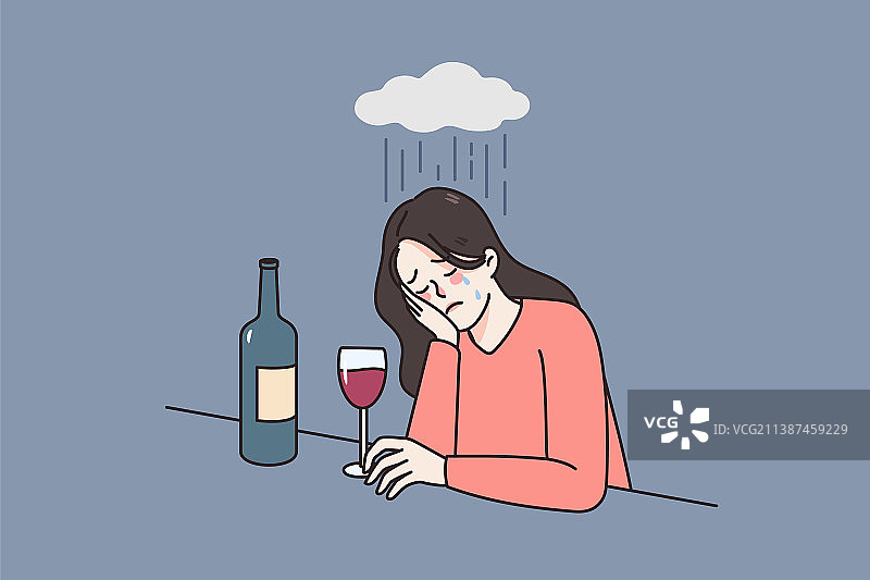 有酒精依赖的压力大的女人感到难受图片素材