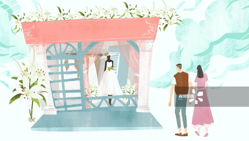 情侣买婚纱插画-GIF动图图片素材