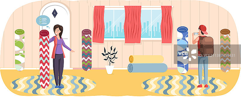 情侣布置公寓，为房间挑选地毯图片素材