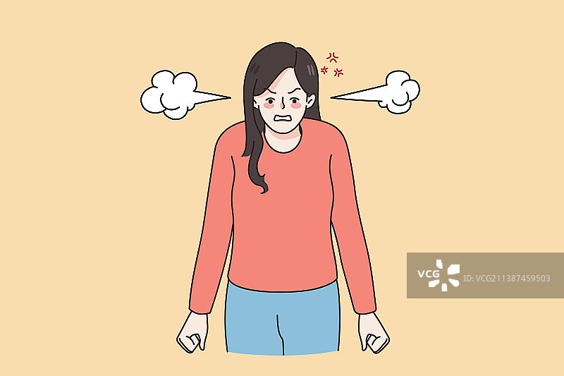 愤怒的女人，耳朵里冒着蒸汽图片素材