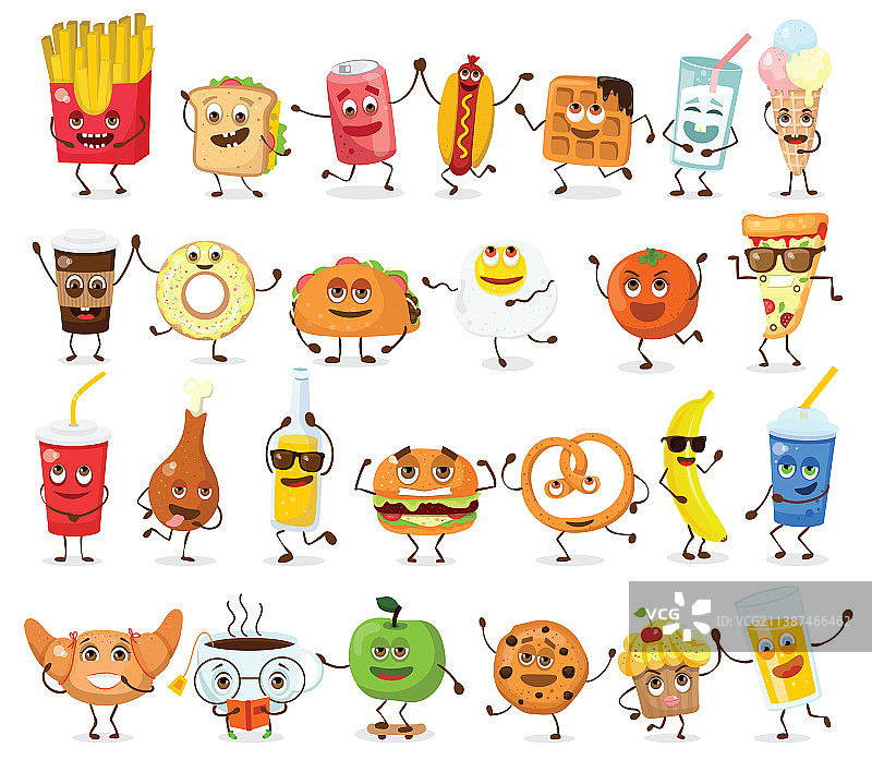 有趣的食物好朋友角色与表情图片素材