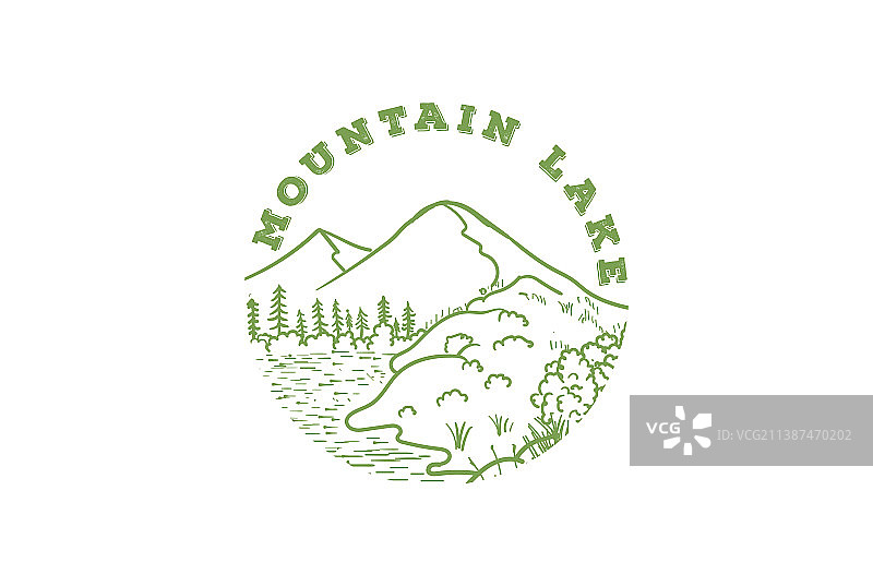 有湖泊河流小溪的山地松树林图片素材