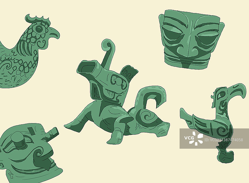 中国古文明古文化四川三星堆元素插画图片素材