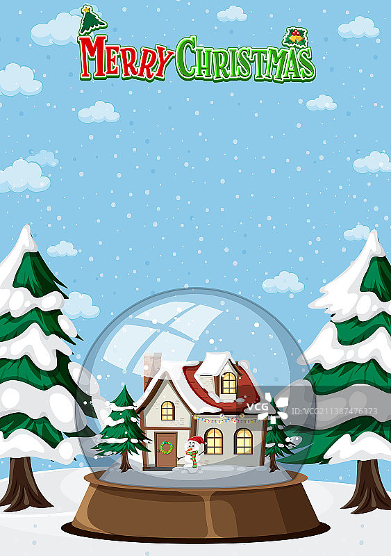 圣诞节快乐海报：雪景小屋图片素材