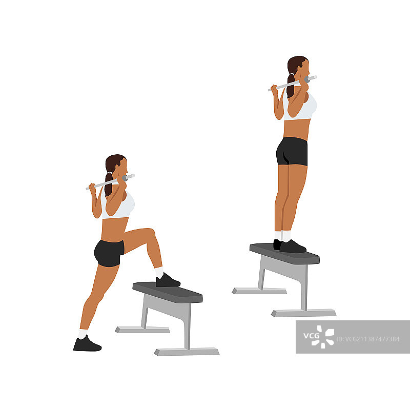 女人做杠铃台阶运动图片素材