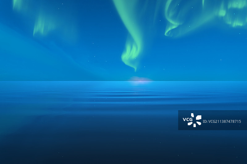 蓝色海面上概念发光科技物体图片素材