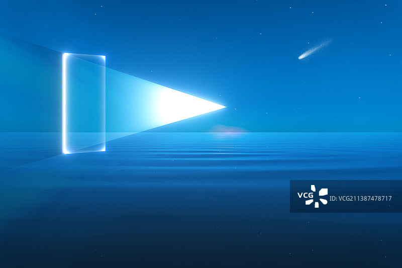 蓝色海面上概念发光科技物体图片素材