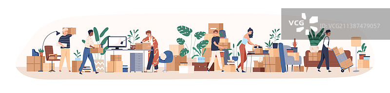 办公室搬迁概念：人们拿着箱子图片素材