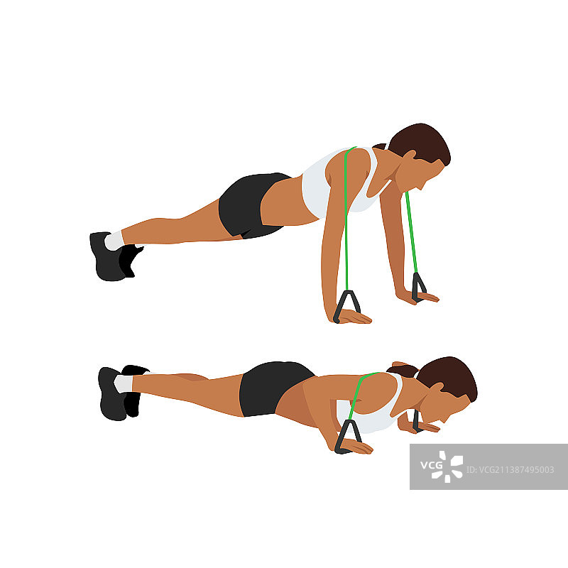 女人做阻力带俯卧撑运动图片素材