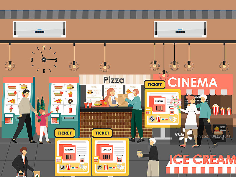人们在自助服务机购买电影票图片素材