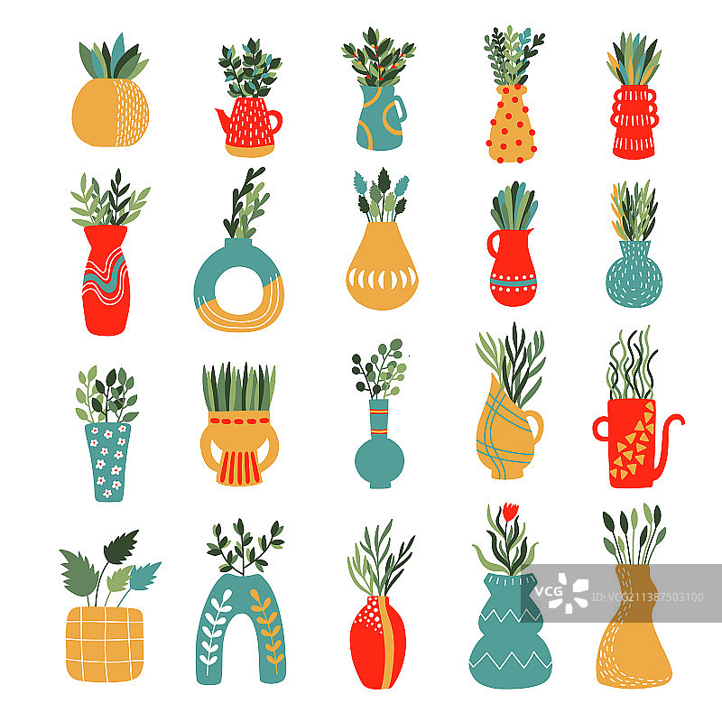 彩色可爱陶瓷花瓶图标集图片素材