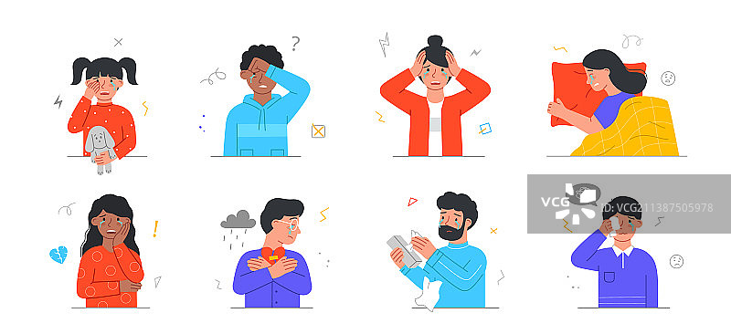 一组悲伤哭泣的人图片素材