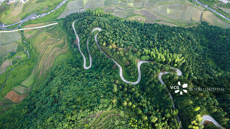 中国湖南溆浦雷峰山金子山盘山公路航拍图图片素材