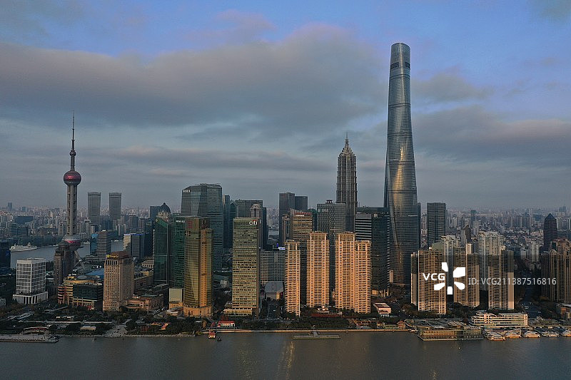 上海陆家嘴日落航拍图片素材