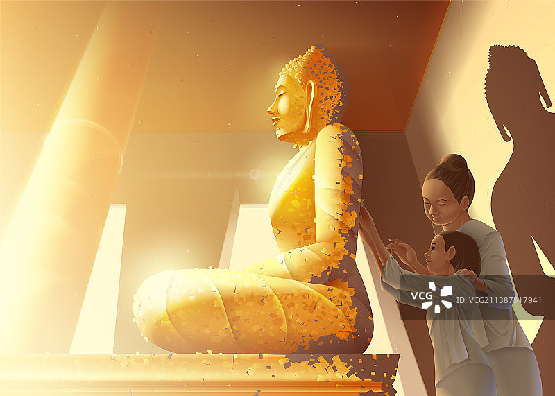 佛像背后的镀金箔图片素材