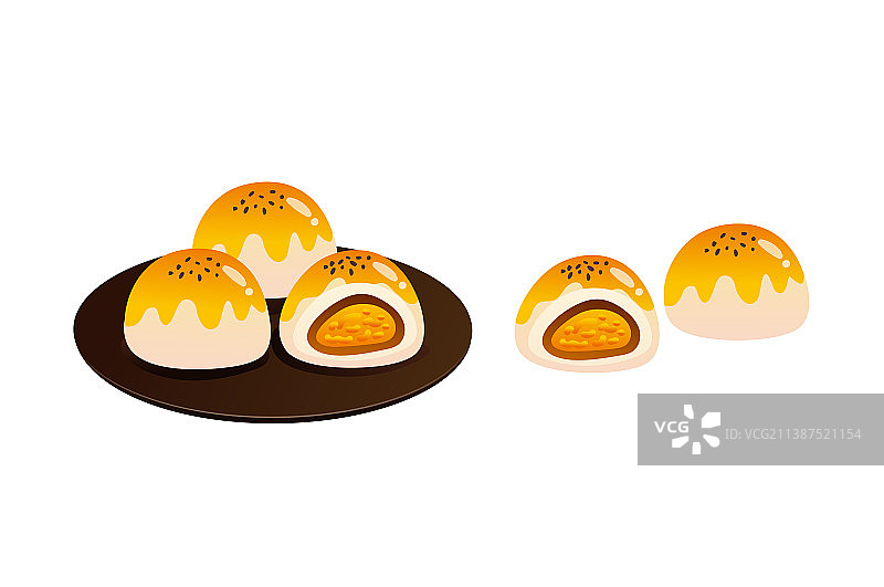 一盘蛋黄酥月饼插画图片素材