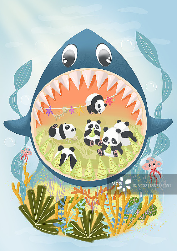 夏日炎炎国宝熊猫都跑到海里乘凉了图片素材