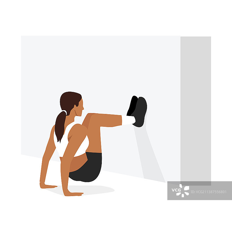 女性做桥式屈臂运动（扁平风格）图片素材