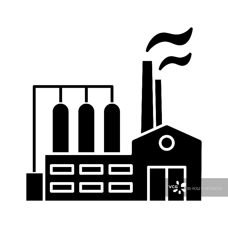 带黑色烟雾的工厂工业建筑图标图片素材