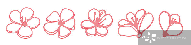 五个手绘粉色剪影图片素材