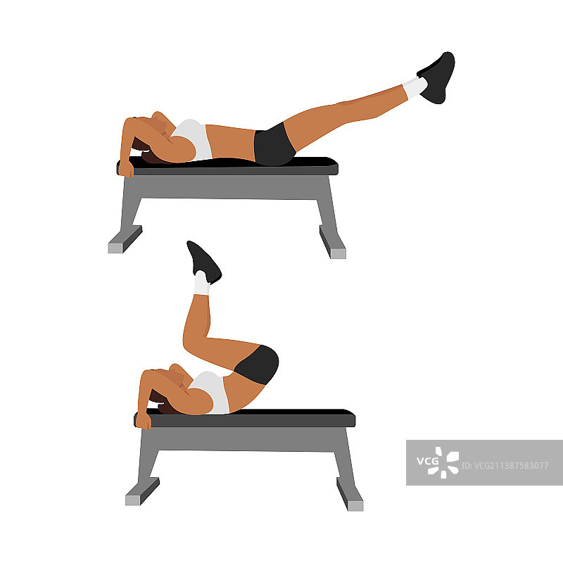 女人做反向卧推卷腹运动图片素材