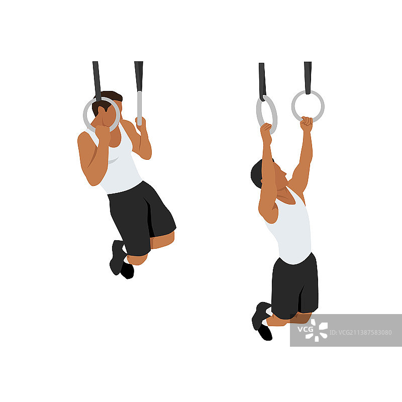 男人做体操吊环引体向上运动图片素材