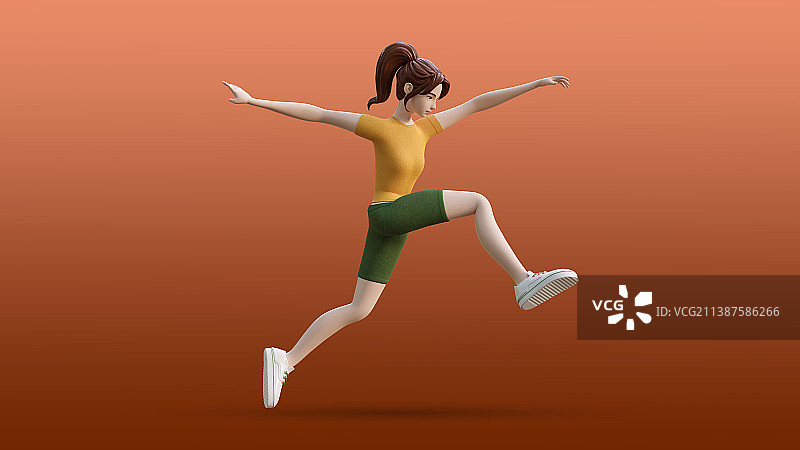 3D卡通风格运动的女孩插画图片素材