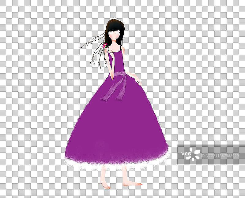 赤脚穿着紫色裙子的女人图片素材