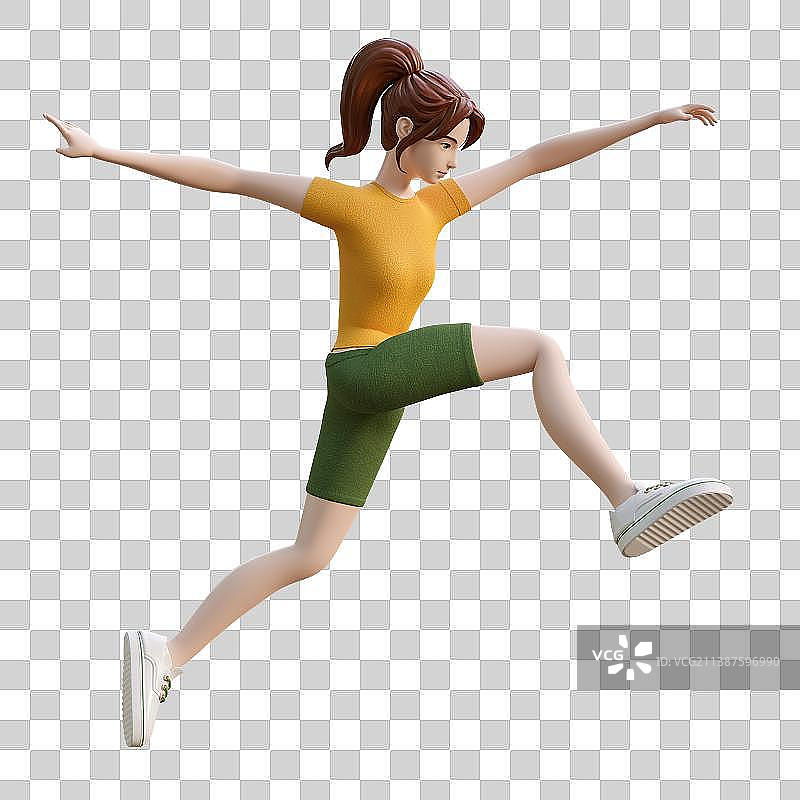 3D卡通风格运动的女孩插画图片素材