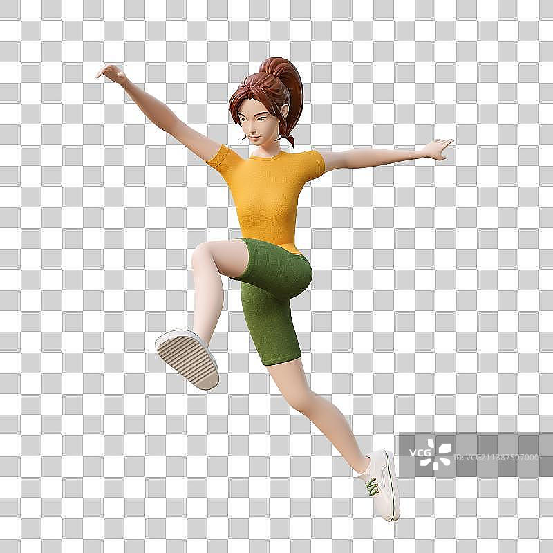 3D卡通风格运动的女孩插画图片素材