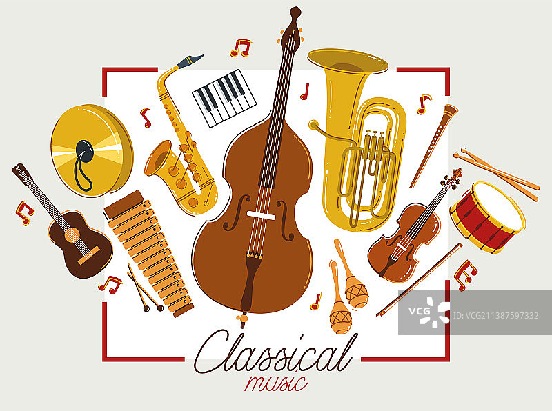 古典乐器海报扁平风格图片素材