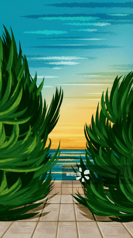 青岛雕塑园景点晚霞大海动图图片素材