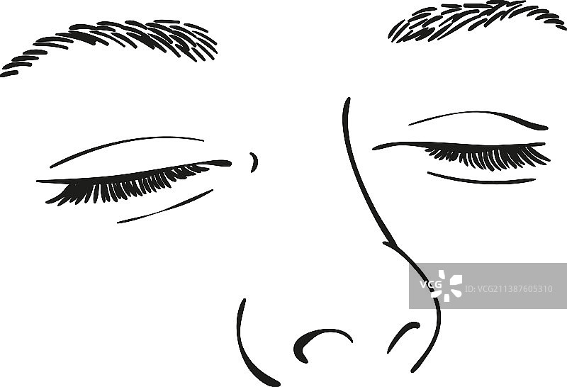 素描：女人的闭着的眼睛、鼻子和眉毛图片素材