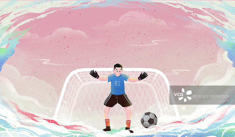 在足球球场上防守的守门员图片素材