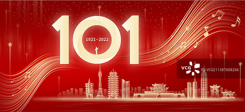 歌颂建党节101周年河南城市矢量插画会议背景图片素材