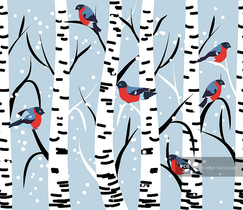 冬季红腹灰雀无缝图案图片素材