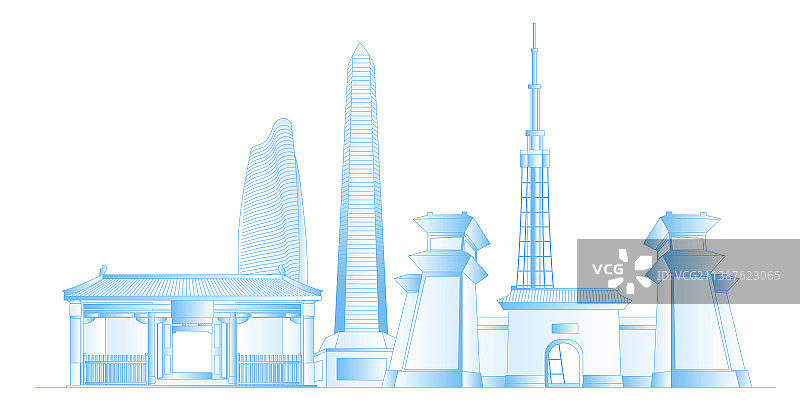 南阳城市地标建筑群矢量插画图片素材