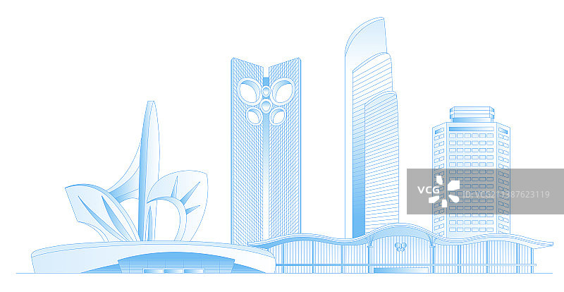 潍坊城市地标建筑群矢量插画图片素材