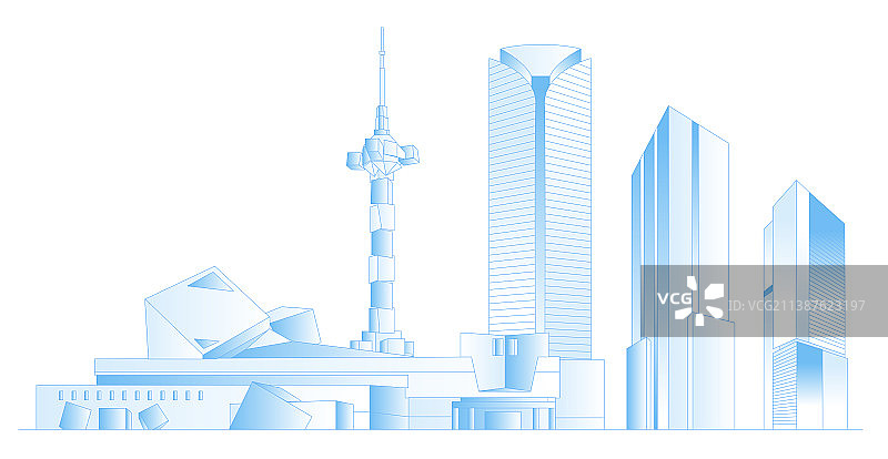 盐城城市地标建筑群矢量插画图片素材